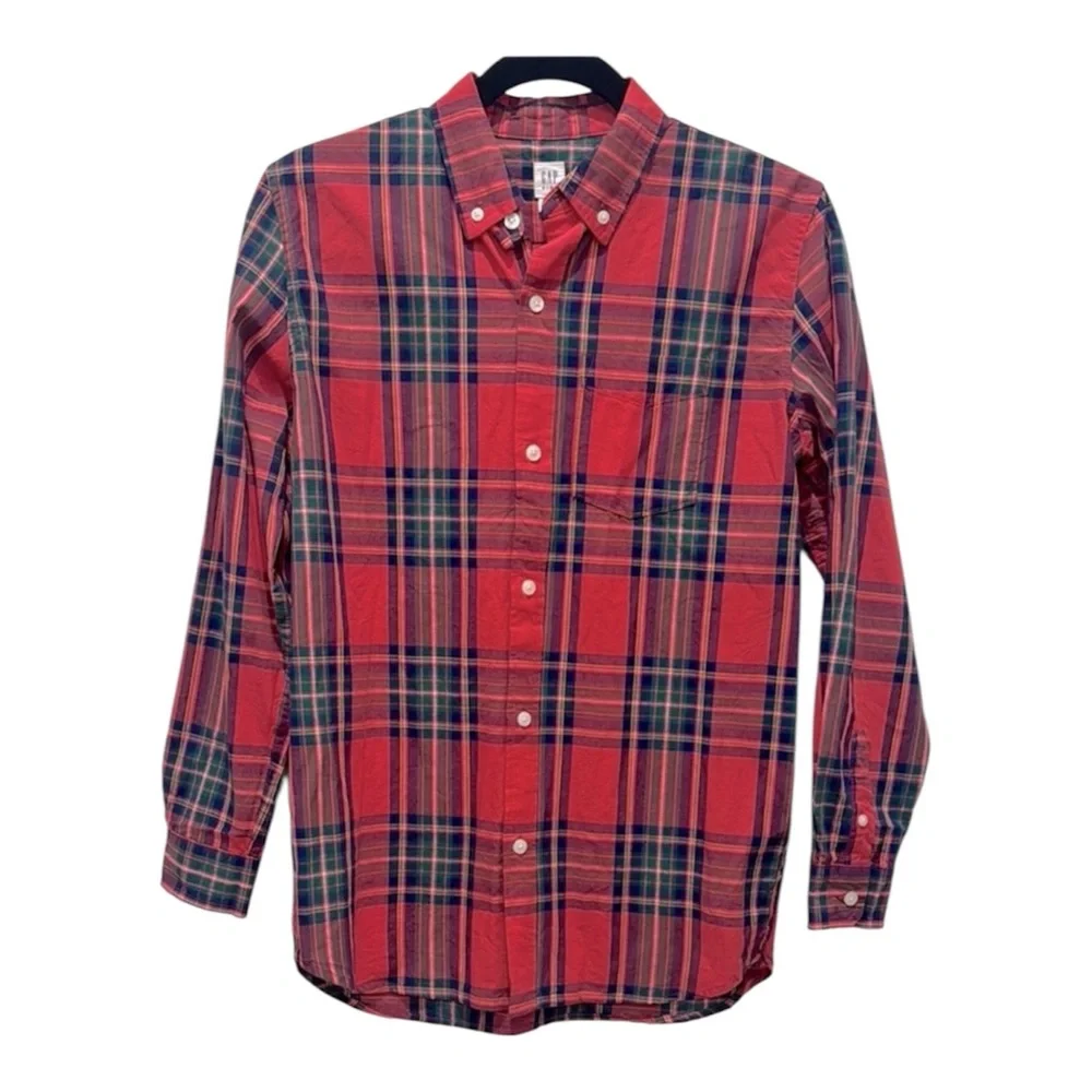 GAP Boys XXL Red Button Down Shirt Classic Plaid Design